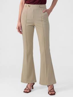 max - Women Beige Solid Trouser
