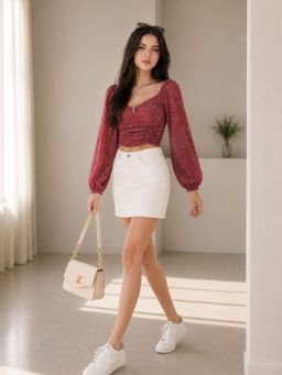 STREET 9 - Maroon Printed Crop Top