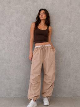 STREET 9 - Beige Parachute Joggers