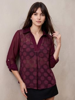 Outzidr - Wine Relaxed Fit Jacquard Top