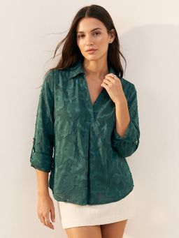 Outzidr - Green Relaxed Fit Jacquard Top