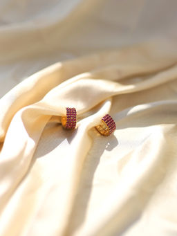 Perfectly Average - Pink Studded Huggies Earring | 18K Gold Plated Women Jewellery