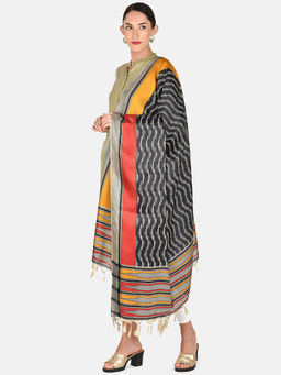 Dupatta Bazaar - Women's Printed Black and Multi-Color Art Silk Dupatta
