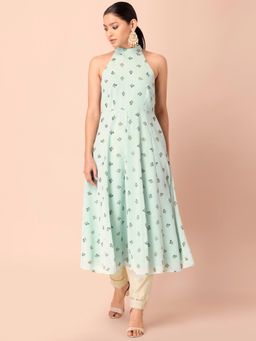 Indya - Sea Foam Foil Halter Anarkali Kurta