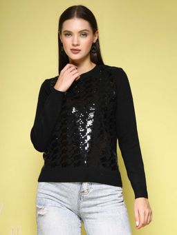 Mafadeny - Women's Black Sequined Sweater