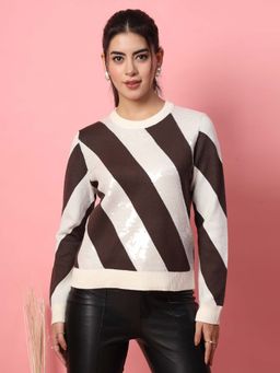 Mafadeny - Women's Brown Stripes Sweater