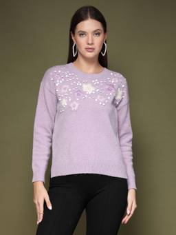 Mafadeny - Women's Purple Embroidered Sweater