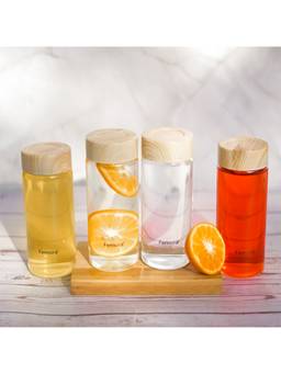 Femora - Borosilicate Glass Water Bottle 500Ml (Pack Of 4) (Wooden Lid)