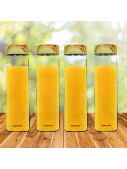 Femora - Borosilicate Glass Water Bottle 750Ml (Pack Of 4) (Wooden Lid)