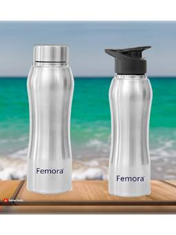 Femora - Stainless Steel Water Bottle 2In1- 750Ml Steel & Sipper Cap 2 Caps (Set Of 2)