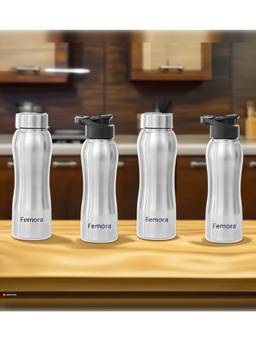 Femora - Stainless Steel Water Bottle 2In1- 750Ml Steel & Sipper Cap 2 Caps (Set Of 4)