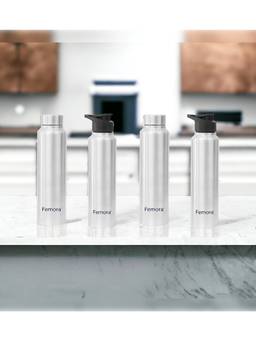Femora - Stainless Steel Water Bottle 2In1- 1000Ml Steel & Sipper Cap 2 Caps (Set Of 4)