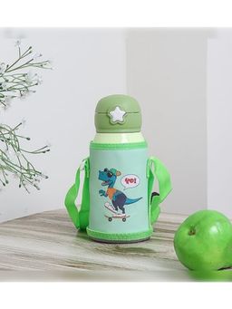 Femora - Kids Dino Water Bottle Stainless Steel Bottle with Bag (Green) (550 ML) (Set of 2)
