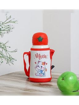 Femora - Kids Kitten Water Bottle Stainless Steel Bottle with Bag (Red) (550 ML) (Set of 2)