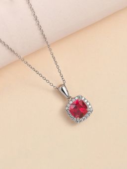 Ornate Jewels - 925 Silver Cushion Cut Red Ruby Pendant With Chain for Women & Girls (Adjustable)