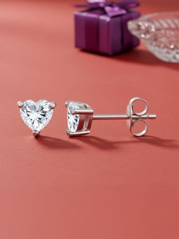Ornate Jewels - 925 Silver 0.5 Carat American Diamond Heart Stud Earring For Women & Girls (One Size)