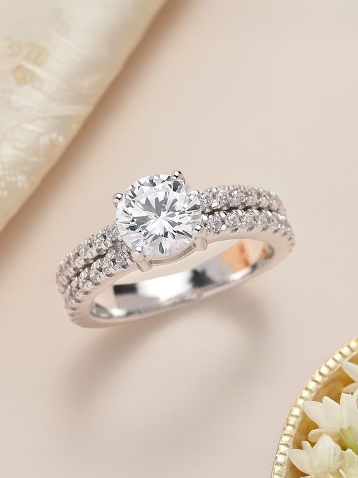 Ornate Jewels 1.5 Carat Diamond Look Solitaire Silver Ring