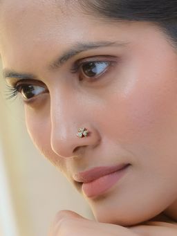 Ornate Jewels - Gold 0.08 Carat Round Clover Lab Grown Diamond Nose Pin for Women & Girls