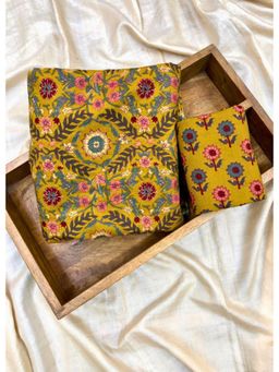 Palash - Yellow Womens Cotton Printed Top and Botton Fabric (Set of 2)