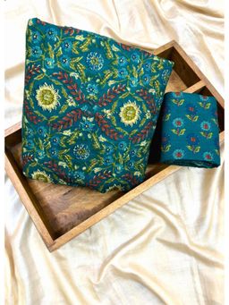 Palash - Teal Womens Cotton Printed Top and Botton Fabric (Set of 2)