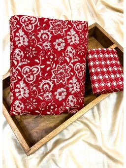 Palash - Red Womens Cotton Printed Top and Botton Fabric (Set of 2)