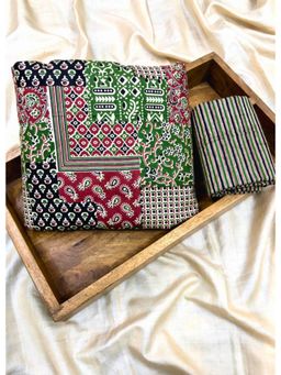 Palash - Green Womens Cotton Printed Top and Botton Fabric (Set of 2)