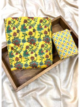 Palash - Yellow Womens Cotton Printed Top and Botton Fabric (Set of 2)