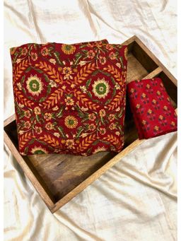 Palash - Red Womens Cotton Printed Top and Botton Fabric (Set of 2)