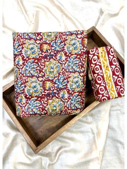Palash - Red Womens Cotton Printed Top and Botton Fabric (Set of 2)