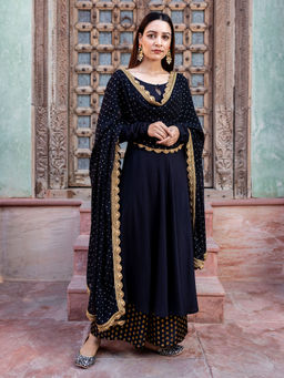 Empress Pitara - Fatima Black And Gold Kurta And Palazzo With Dupatta (Set of 3)