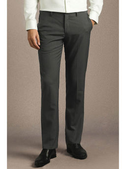 Louis Philippe - Men Grey Textured Flat Front Formal Trouser