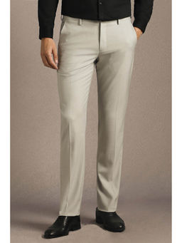 Louis Philippe - Men Grey Textured Flat Front Formal Trouser