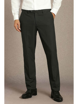 Louis Philippe - Men Grey Textured Flat Front Formal Trouser