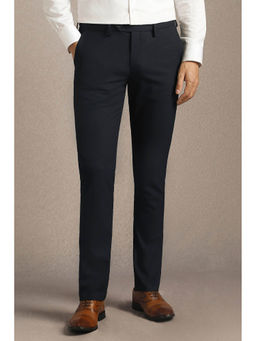 Louis Philippe - Men Navy Solid Flat Front Formal Trouser