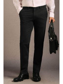 Louis Philippe - Men Black Solid Flat Front Formal Trouser