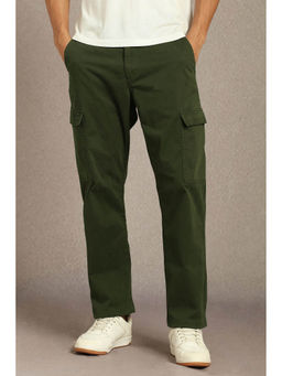 Louis Philippe - Men Green Solid Flat Front Cargo