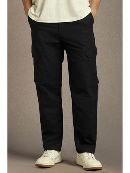 Louis Philippe - Men Black Solid Flat Front Cargo