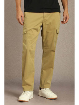 Louis Philippe - Men Khaki Solid Flat Front Cargo