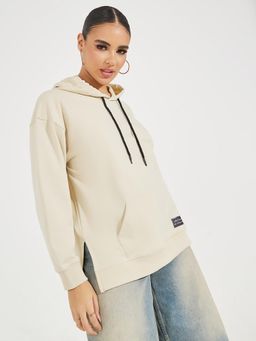 Styli - Beige Solid Oversized Fit Hoodie