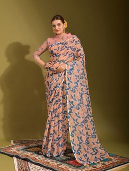 Odette - Peach Linen Designer Saree with Unstitched Blouse
