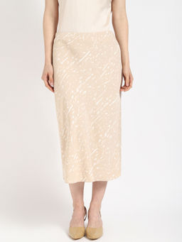 Calvin Klein - Slim-Fit Cream Printed Mid Rise Midi Skirt