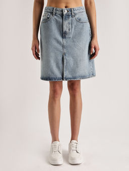 Calvin Klein - Slim-Fit Blue Solid High Rise Mini Skirt