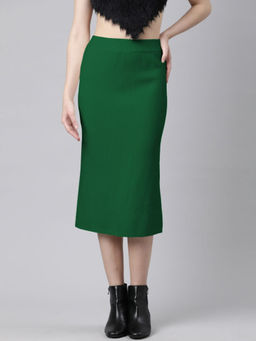 SHOWOFF - Women Textured Green Straight Back Slit Midi Skirt
