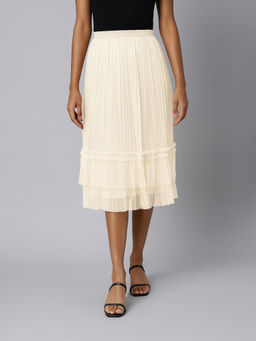 SHOWOFF - Women Flared Midi Cream Tulle Skirt