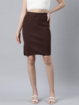 SHOWOFF - Women Textured Coffee Brown Pencil Mini Skirt