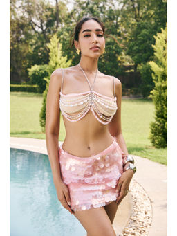 Lea Clothing - Cove Baby Pink Paillette Embellished Mini Skirt