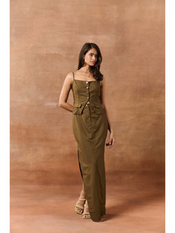 Lea Clothing - Helge Dark Green Formal Maxi Skirt