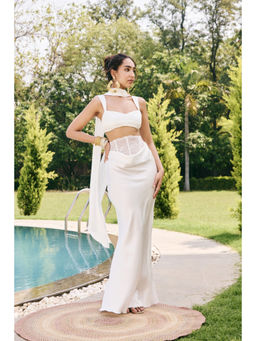 Lea Clothing - Malvina White Satin Maxi Skirt