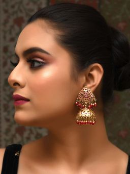 AG'S - Gold Plated Jadau Ruby Jhumki