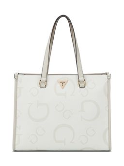 Guess - Jackie Cream Women Zipper Printed Shoulder Bag